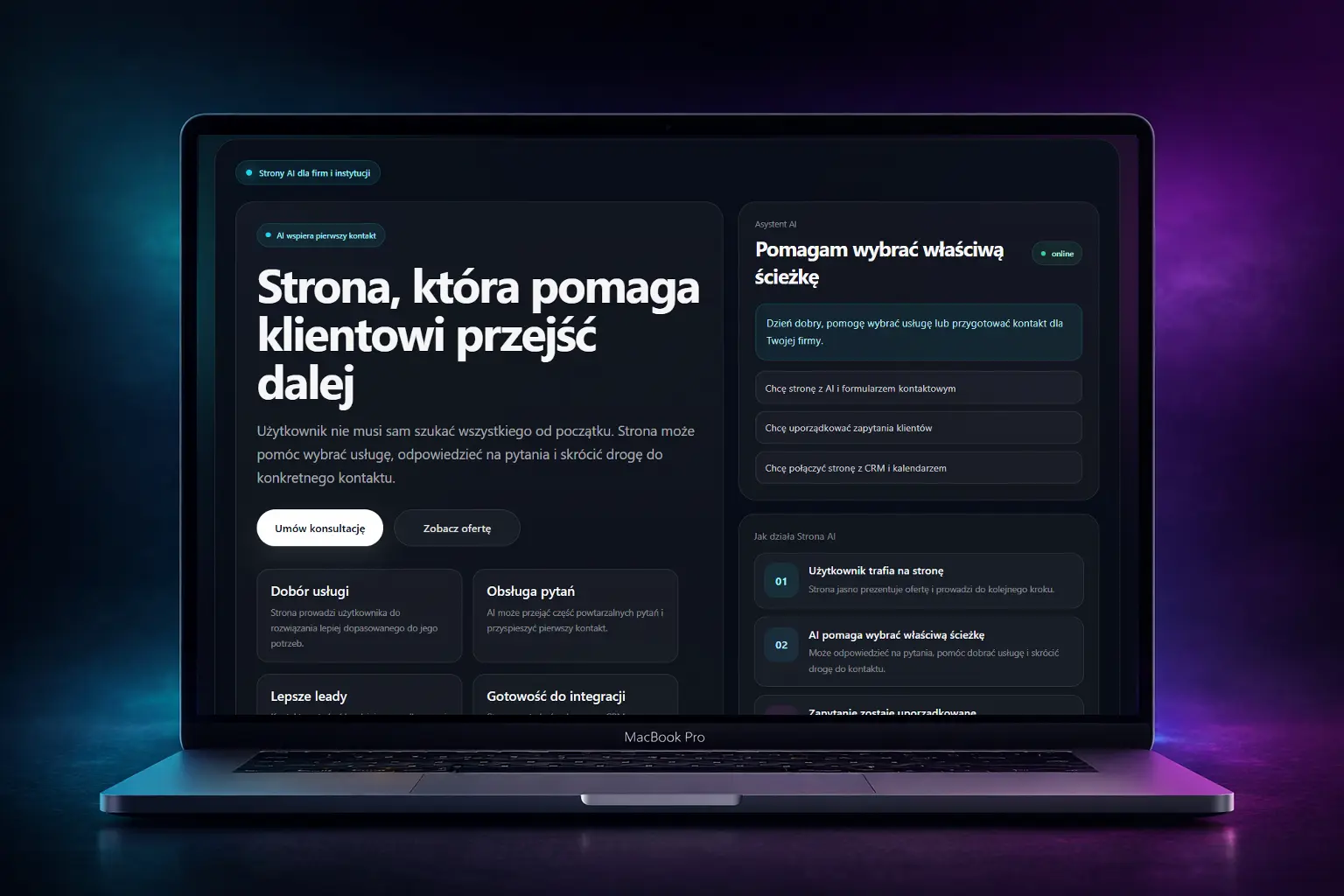 Mockup Strony AI na ekranie laptopa